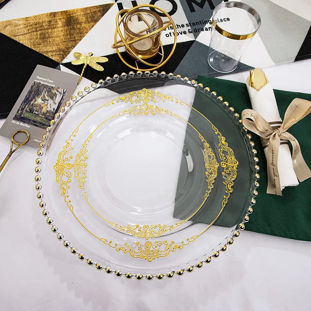 giftss - Plastic Plates Gold Disposable Dinner, 25PCS