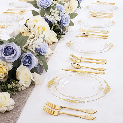 giftss - Plastic Plates Gold Disposable Dinner, 25PCS