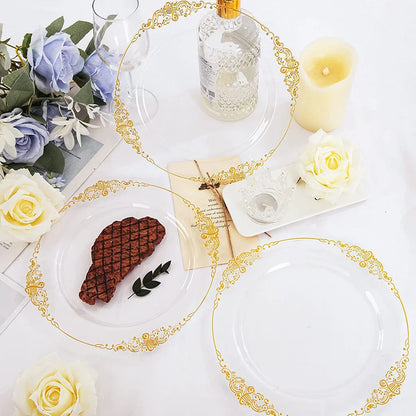 giftss - Plastic Plates Gold Disposable Dinner, 25PCS