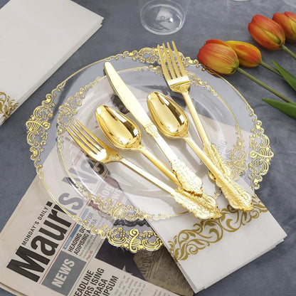 giftss - Plastic Plates Gold Disposable Dinner, 25PCS