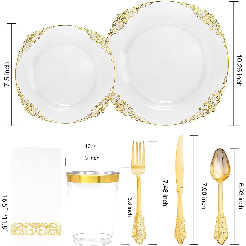 giftss - Plastic Plates Gold Disposable Dinner, 25PCS