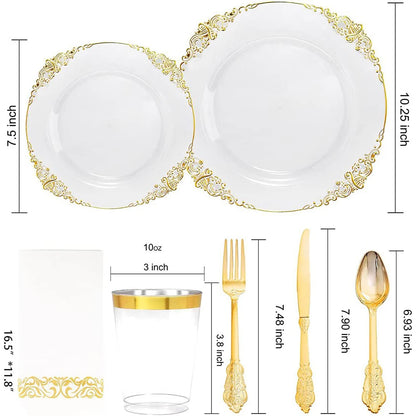 giftss - Plastic Plates Gold Disposable Dinner, 25PCS