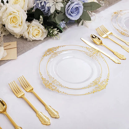 giftss - Plastic Plates Gold Disposable Dinner, 25PCS