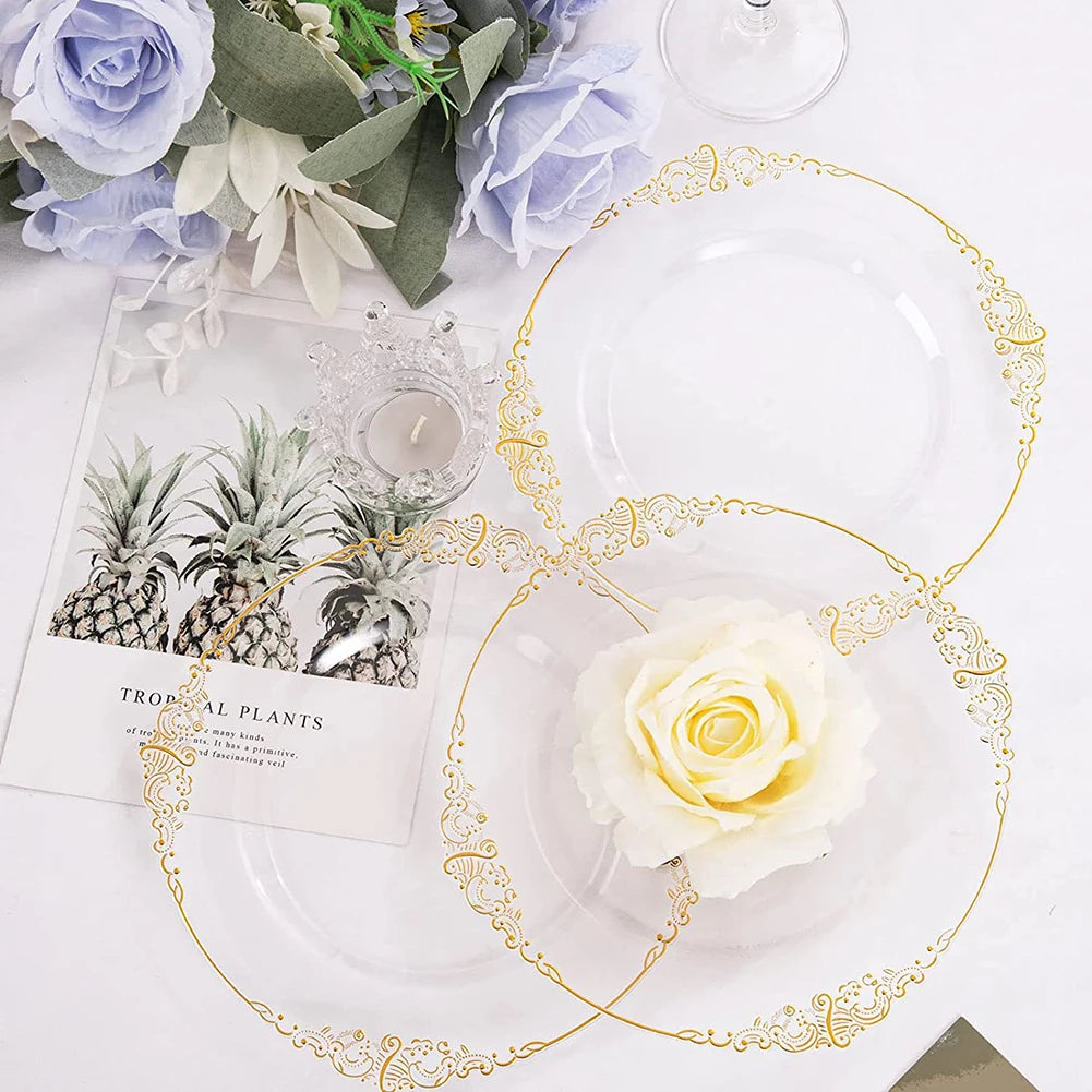 giftss - Plastic Plates Gold Disposable Dinner, 25PCS