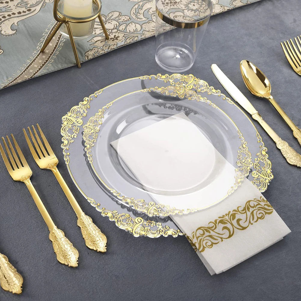 giftss - Plastic Plates Gold Disposable Dinner, 25PCS